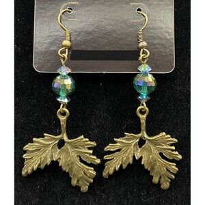Handmade Leaf & AB Iridescent Aqua Green Crystal Bead Earrings by Neanie-Bot